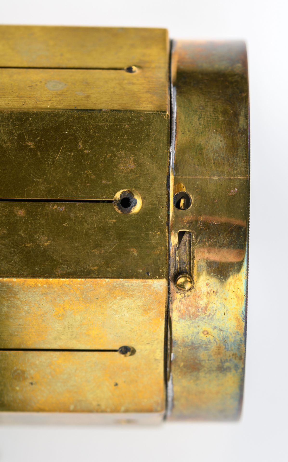 A late 19thC brass compact (surveyor's) compass, in its original oak box, indistinctly marked, H - Bild 4 aus 10