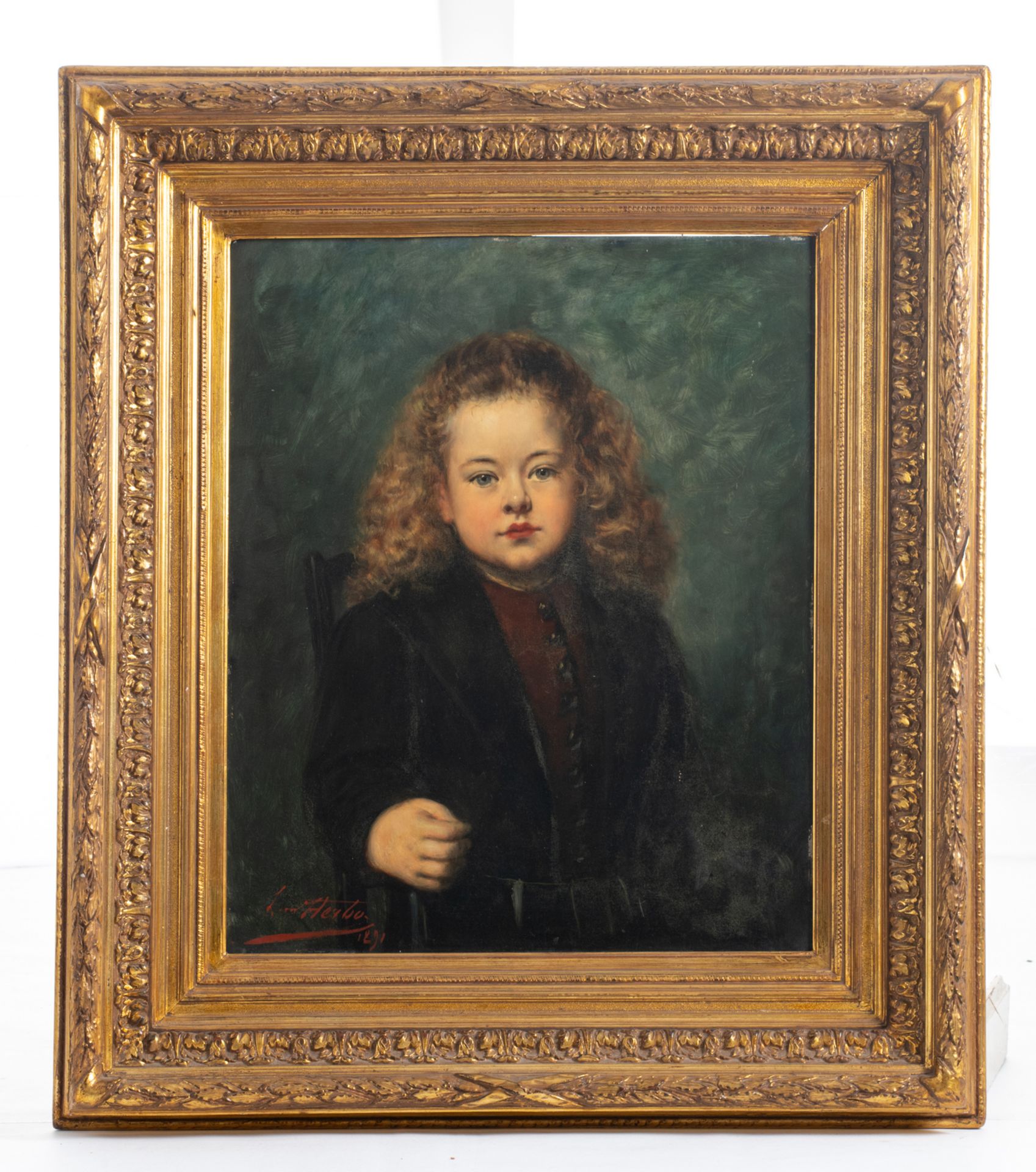 Herbo L., a portrait of a girl, oil on panel, dated 1891, 54 x 67 cm - Bild 2 aus 4