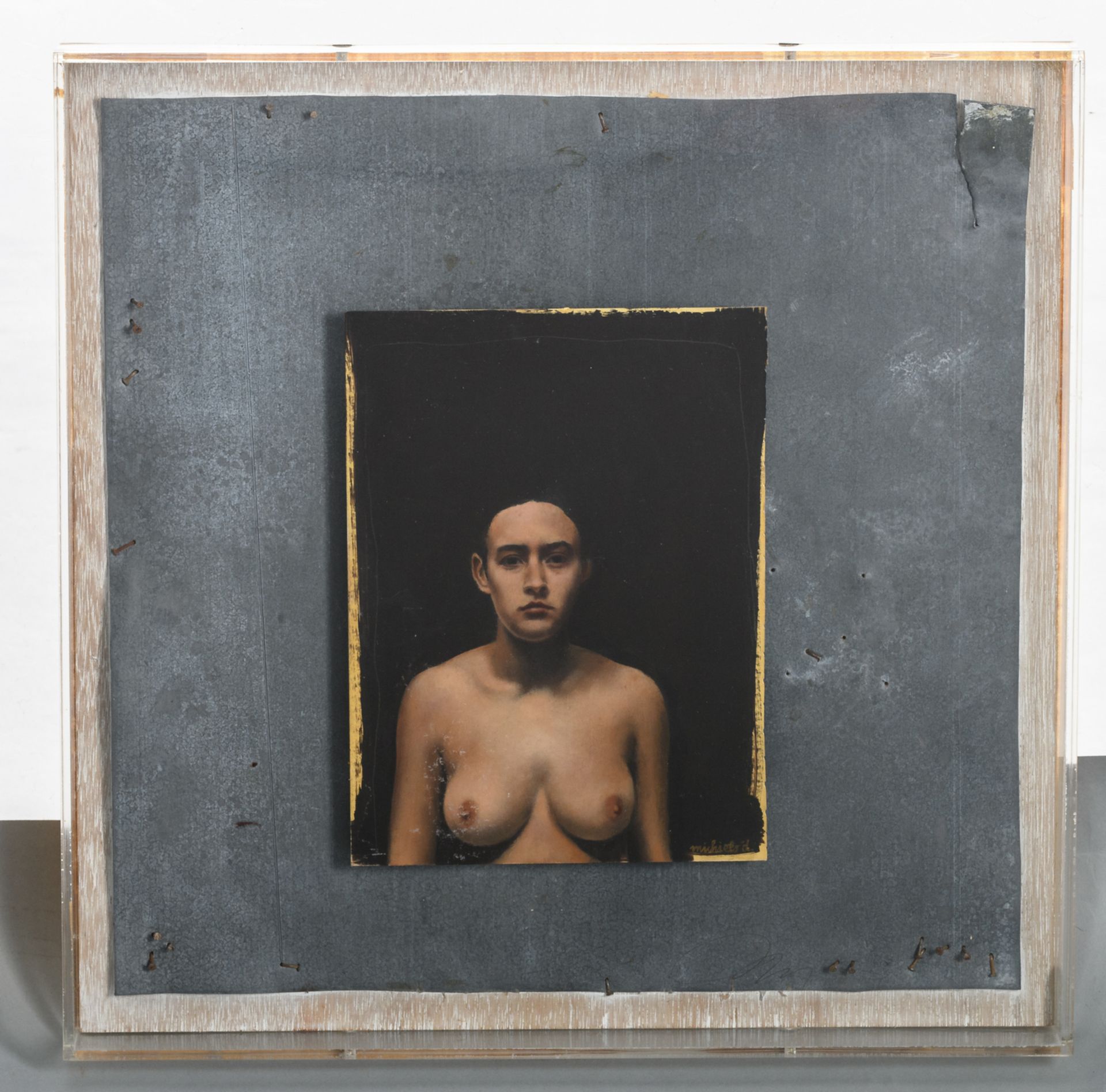 Michiels D., 'Marianne', oil on zinc, dated 1998, in a plexi box, 36 x 36 cm - Image 2 of 7