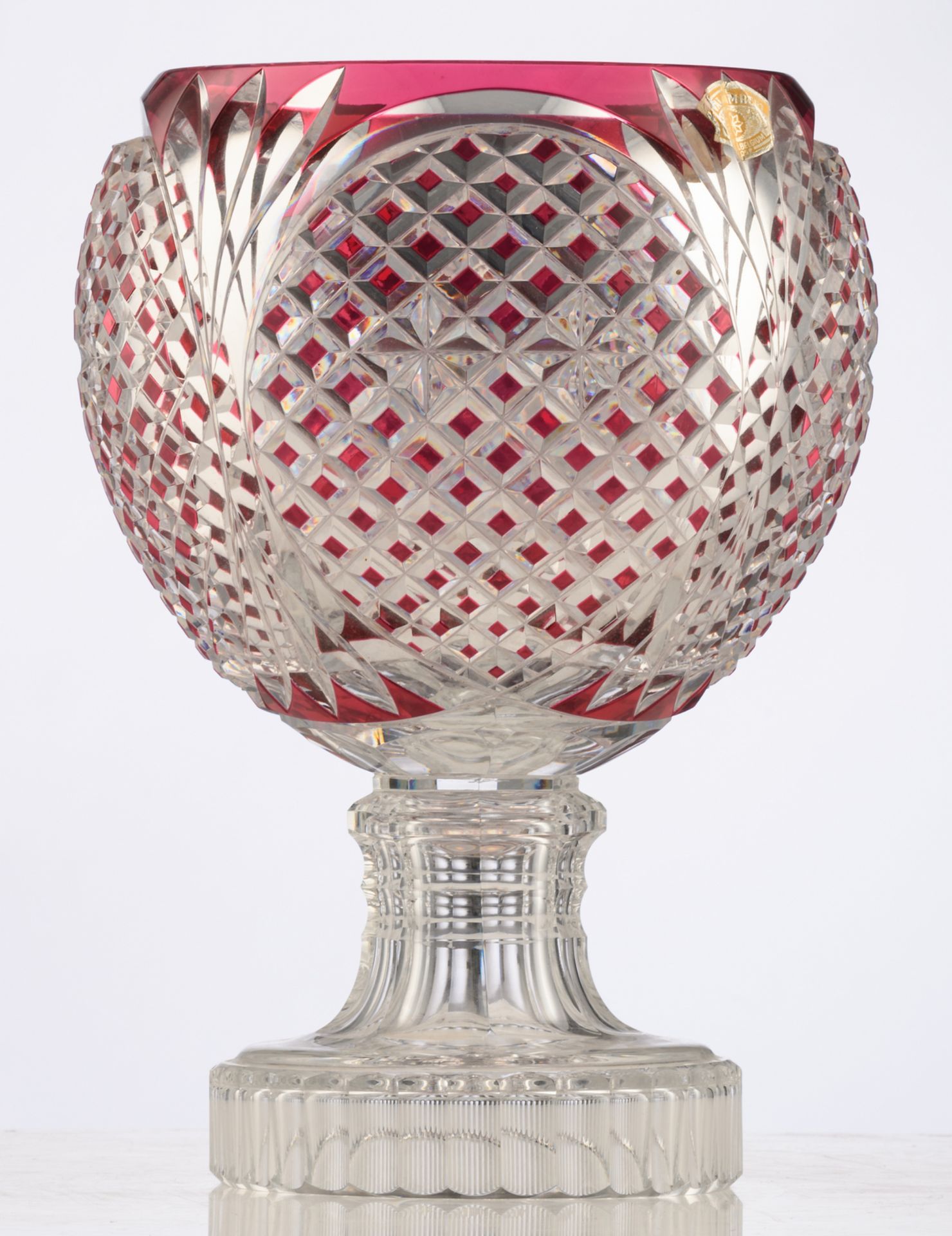 A 50s Val-Saint-Lambert ruby overlay crystal vase, H 35,5 cm - Image 2 of 7