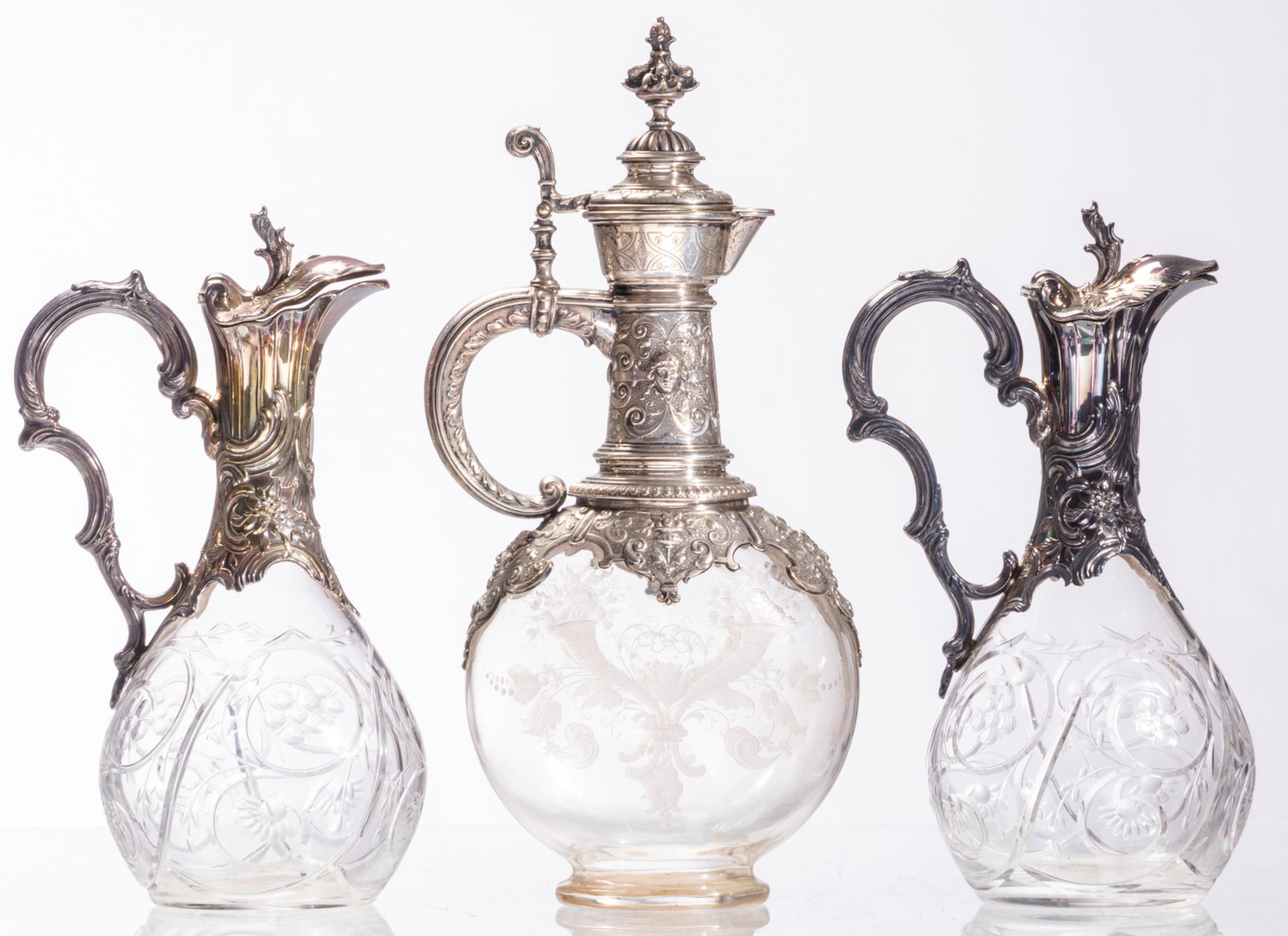 Two cut crystal liqueur decanters with Rococo revival silver mount, French export silver; added a - Image 3 of 7