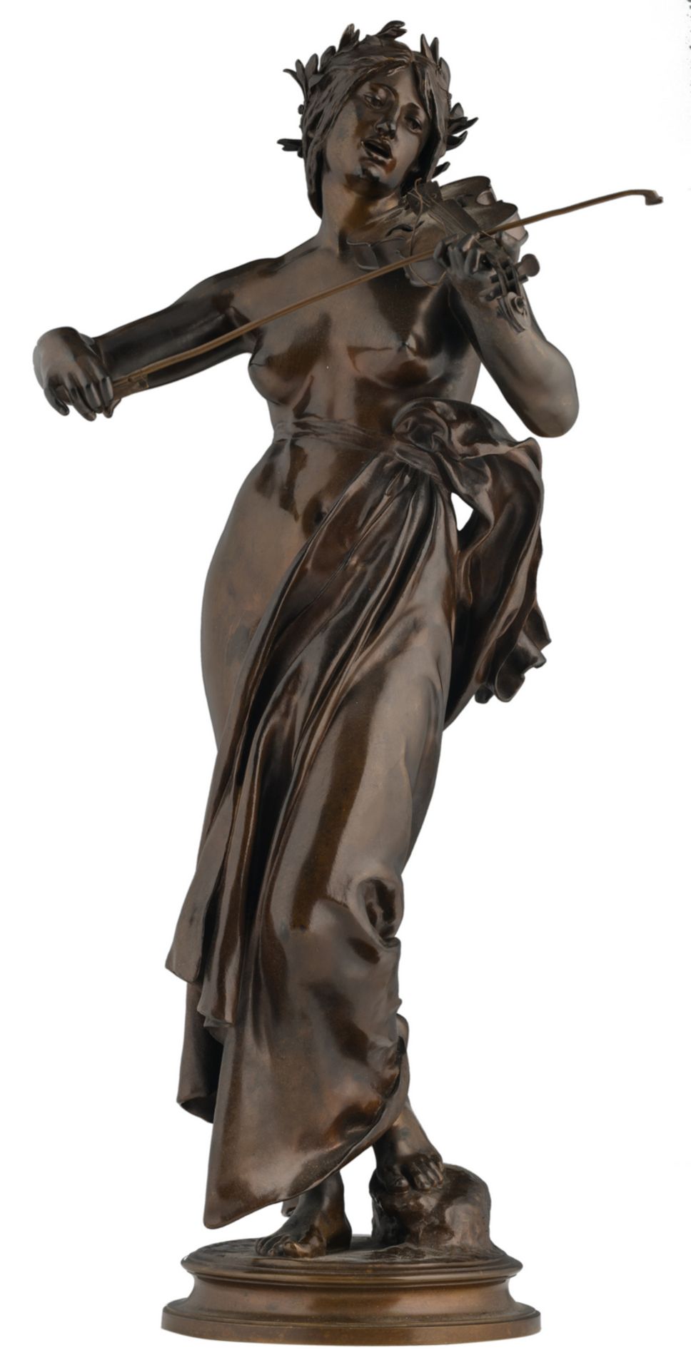 Delaplanche E., a violinist, patinated bronze, marked 'F. Barbedienne fondeur' and 'Réduction