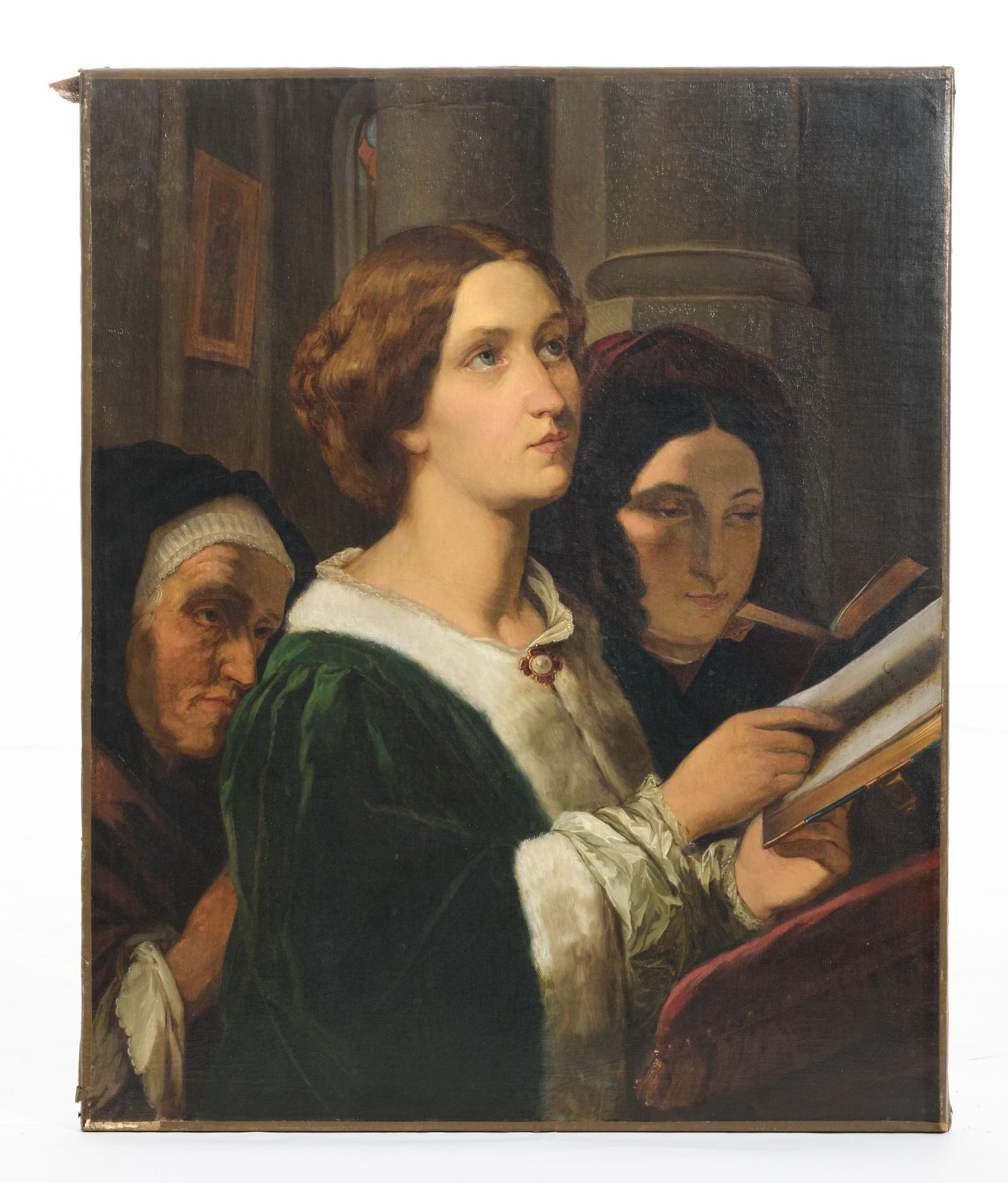 Unsigned, the reading, oil on canvas, 19thC, 71 x 87 cm - Image 2 of 3