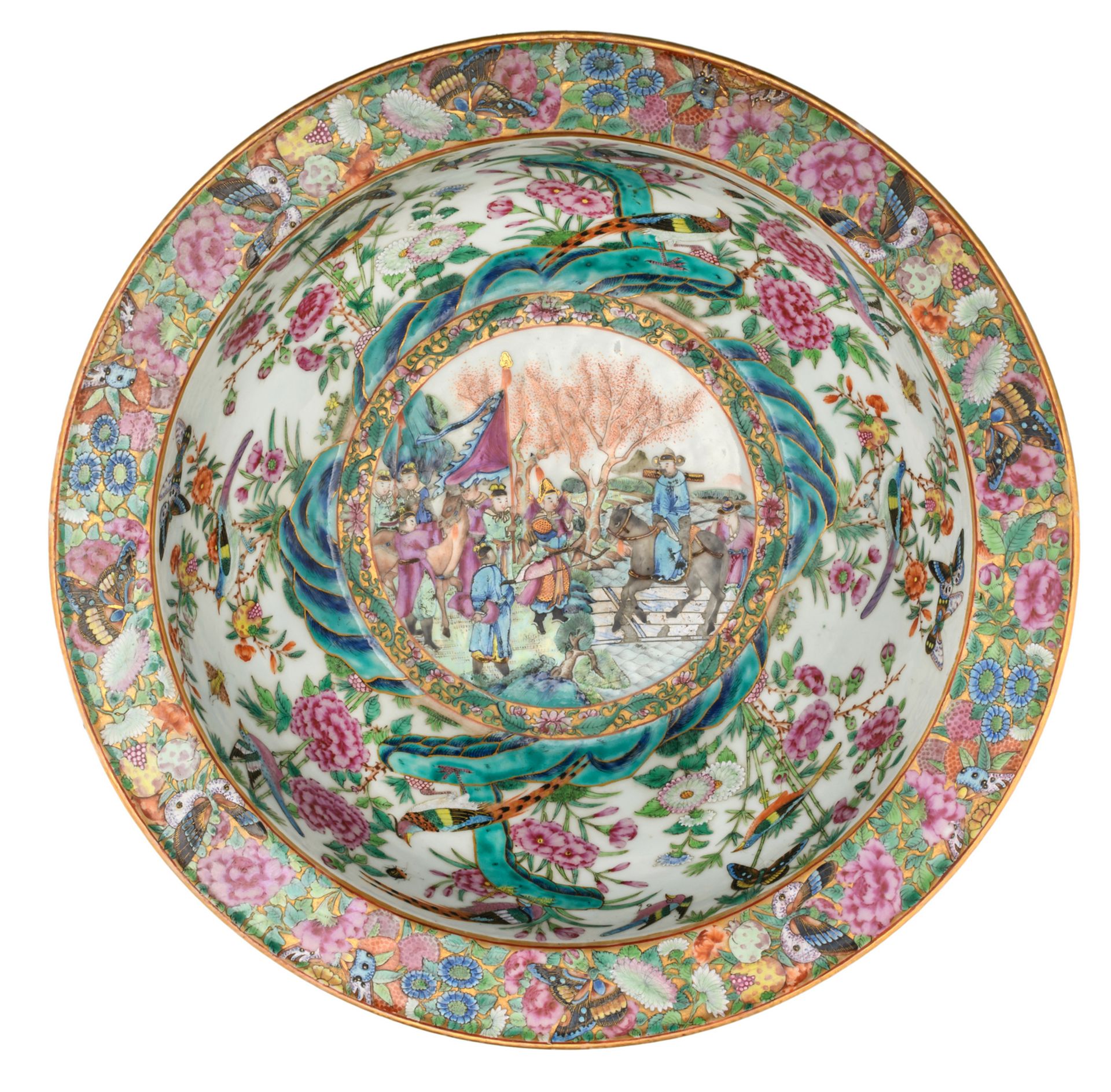 A fine Chinese Canton famille rose floral decorated bowl with birds, butterflies and flower