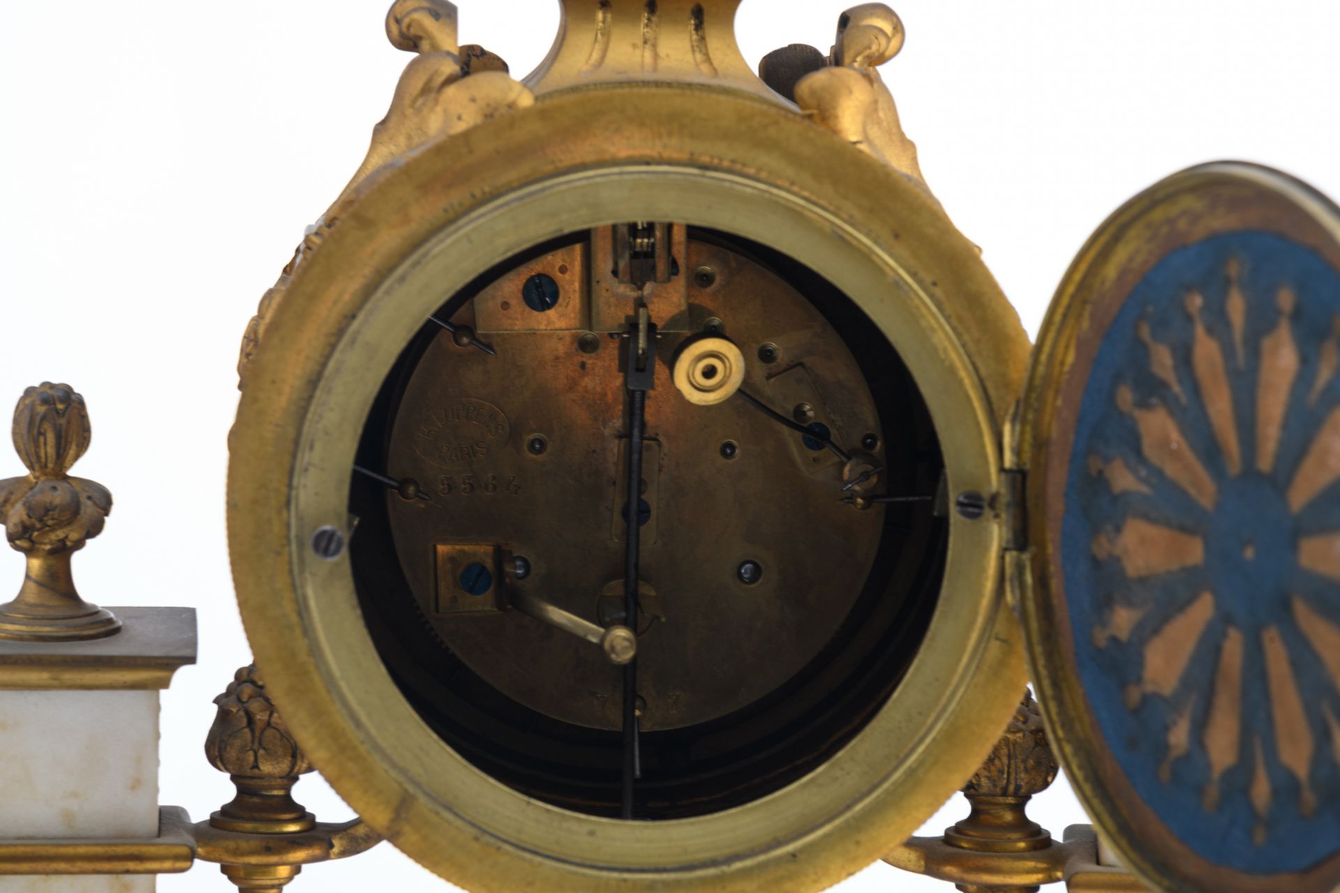 A late 19thC Neoclassical gilt bronze mounted white marble mantle clock, the work marked 'H. Luppens - Bild 8 aus 12