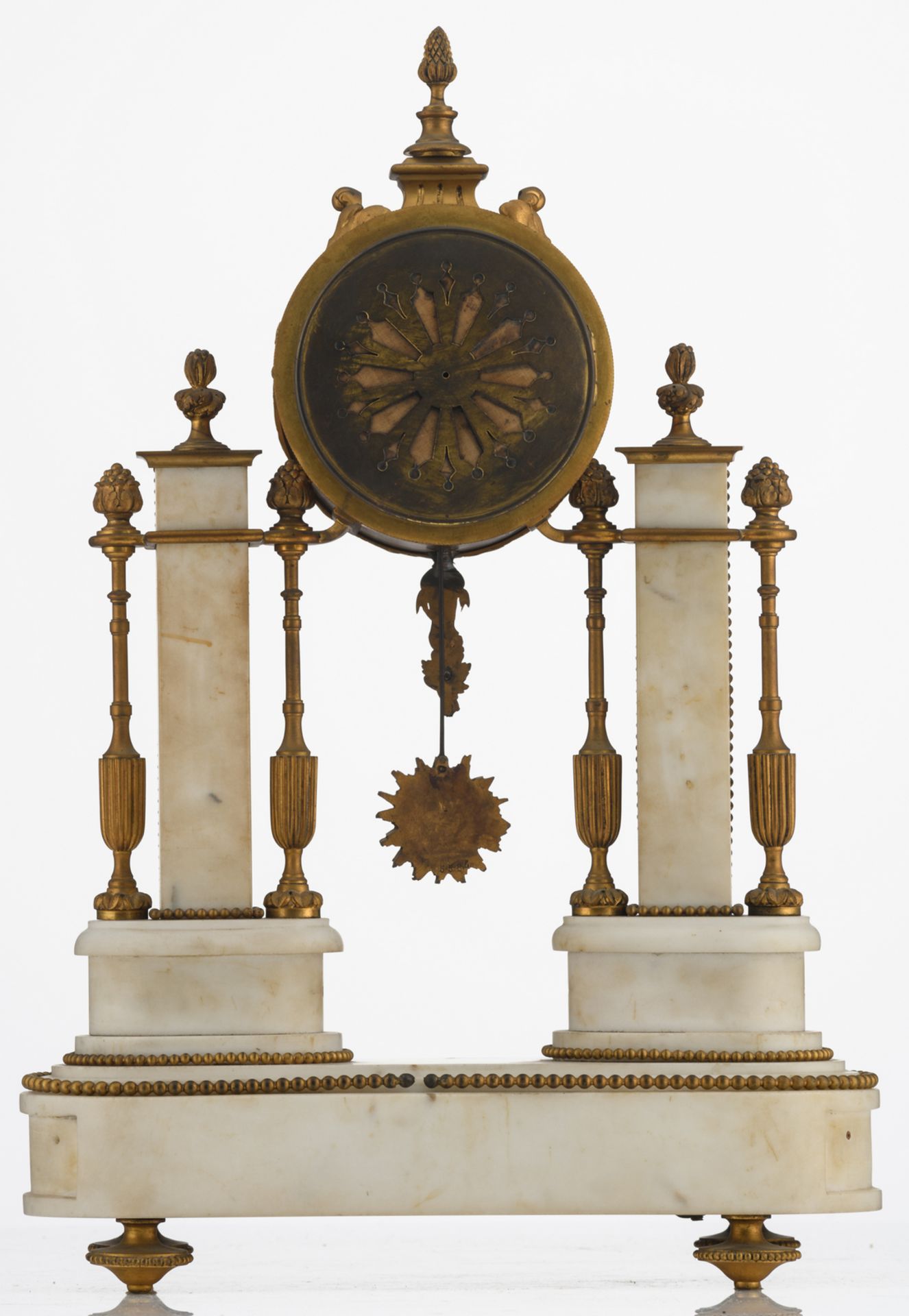 A late 19thC Neoclassical gilt bronze mounted white marble mantle clock, the work marked 'H. Luppens - Bild 3 aus 12