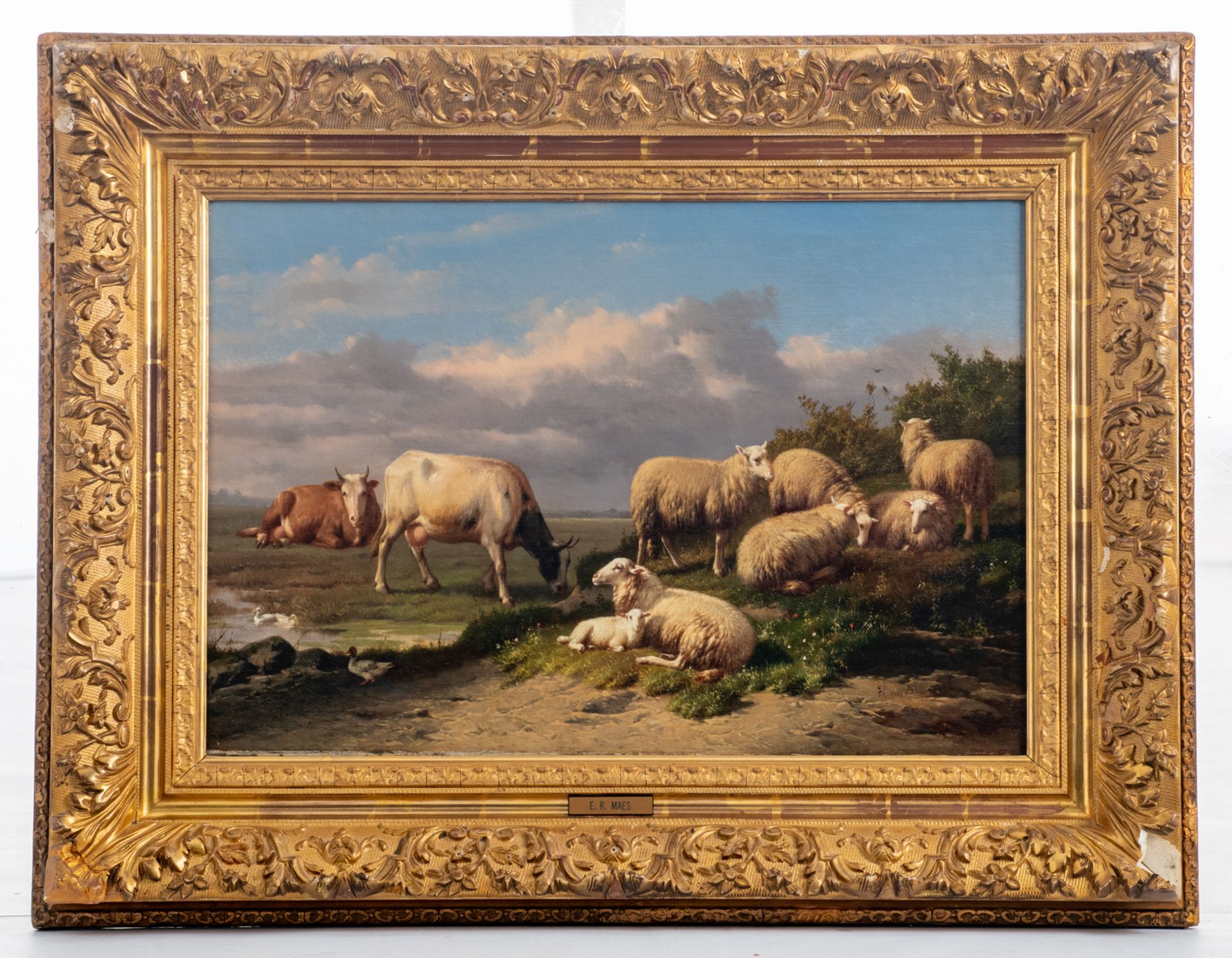 Van Sluys T. (pseudonym for Maes E.R.), cattle in a landscape, oil on canvas, 40 x 60 cm - Image 2 of 5