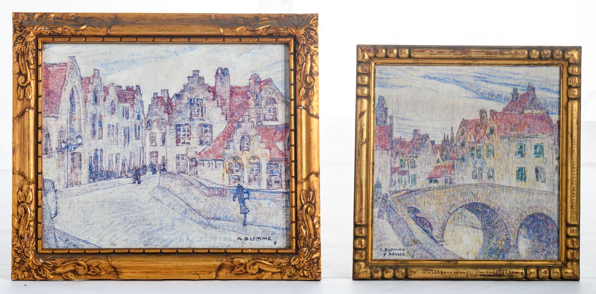 Blomme A., a view on the Speelmansbrug in Bruges and a view on the Vlamingbrug in Bruges, oil on - Bild 2 aus 5