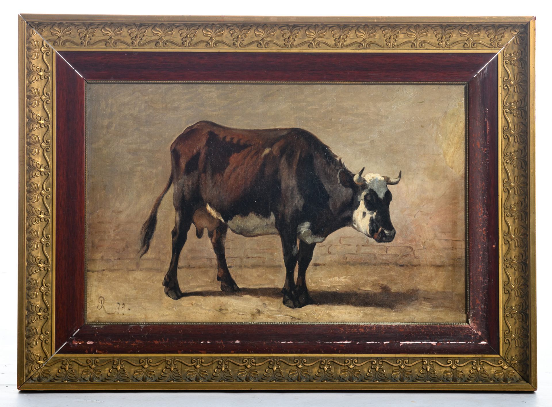 Monogrammed (J.R.?), a portrait of a price cow, oil on canvas, dated (18)79, 32,5 x 50 cm - Image 2 of 4