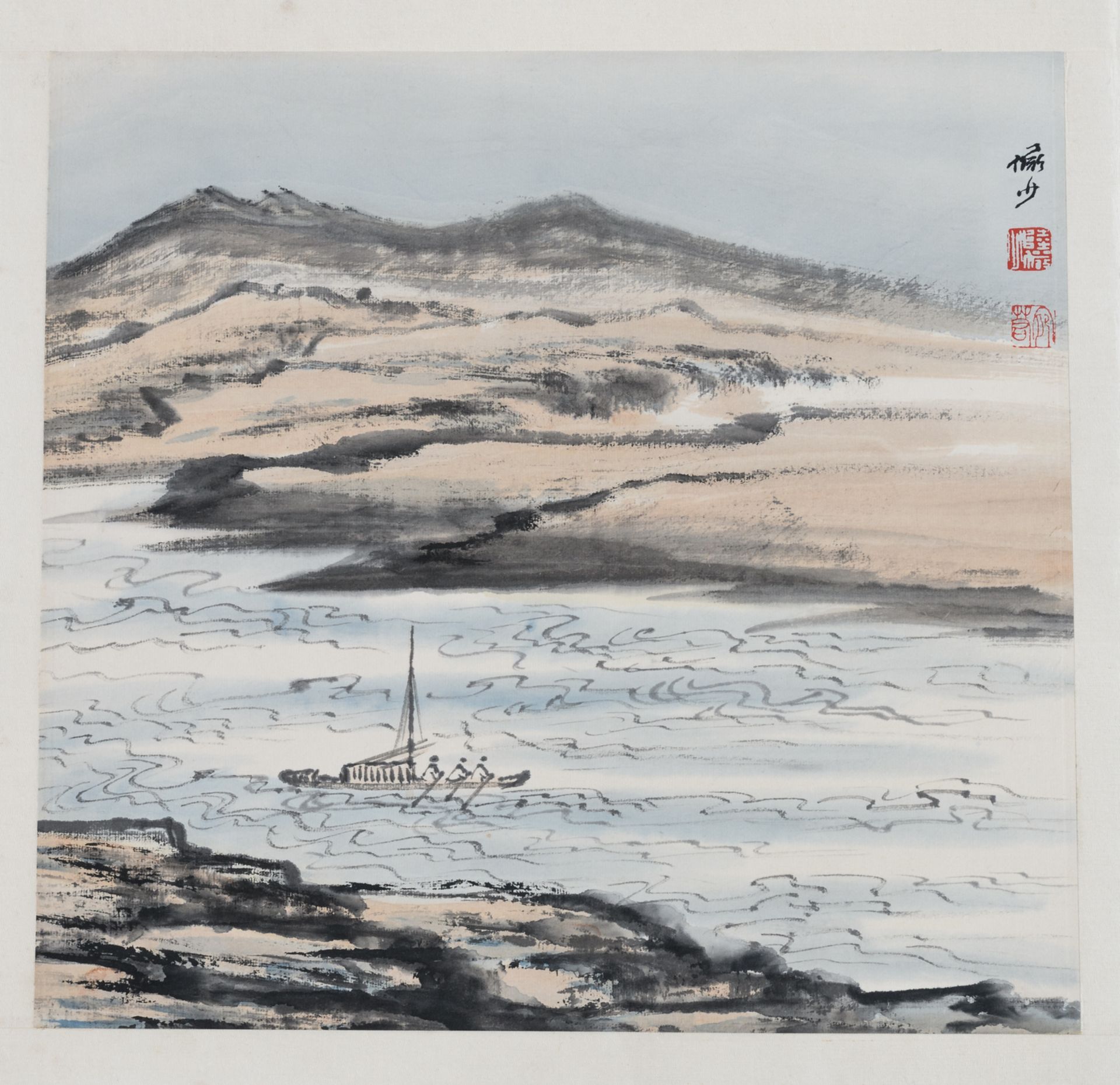 Lu Yanshao, an album with nine landscapes and one calligraphic text, 32,2 x 33 (painting) - 37,6 x - Bild 9 aus 14