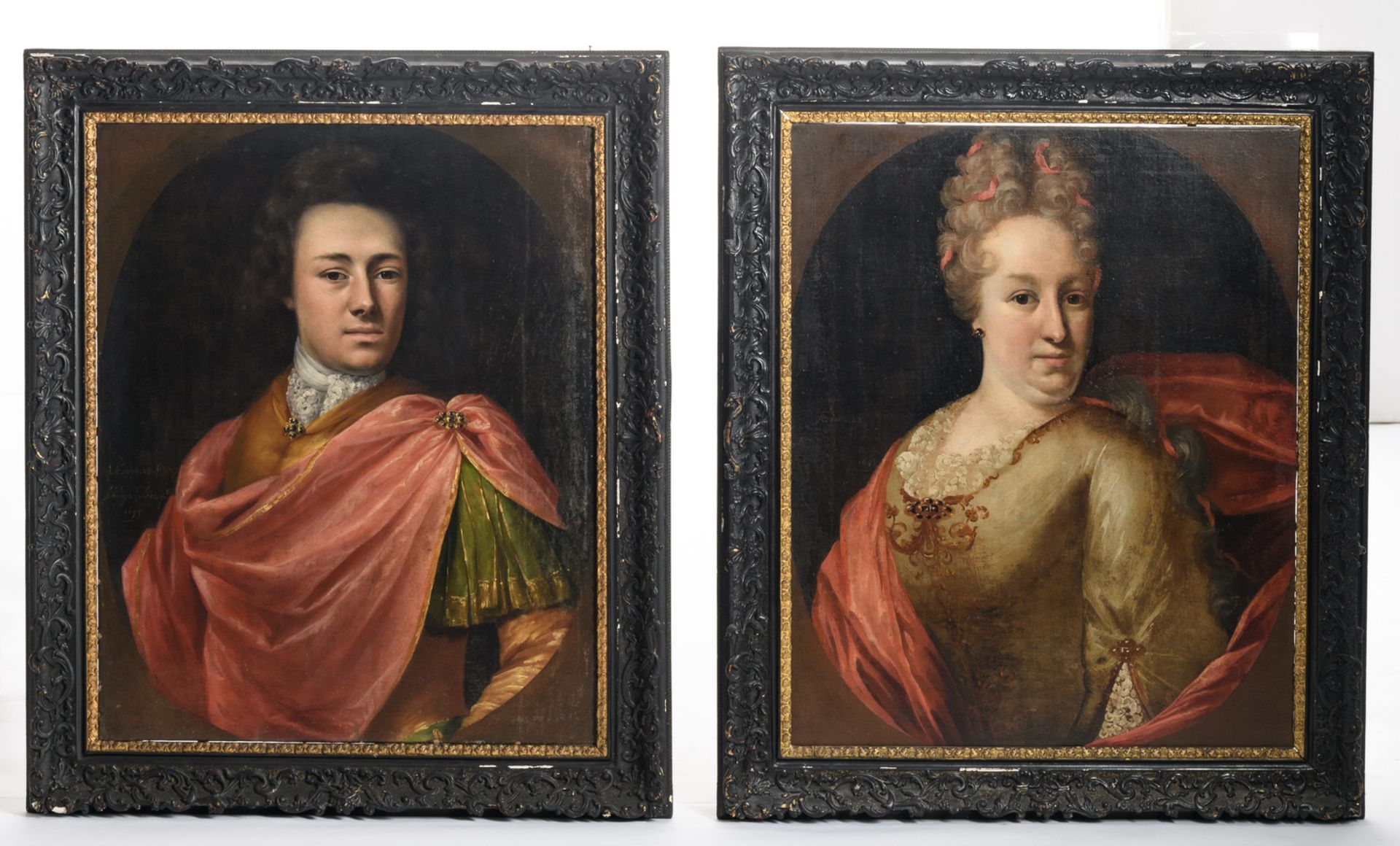 (Coclers Ph.), a double portrait of a young man and a woman, oil on canvas, (dated 1695), 18thC, - Image 2 of 4