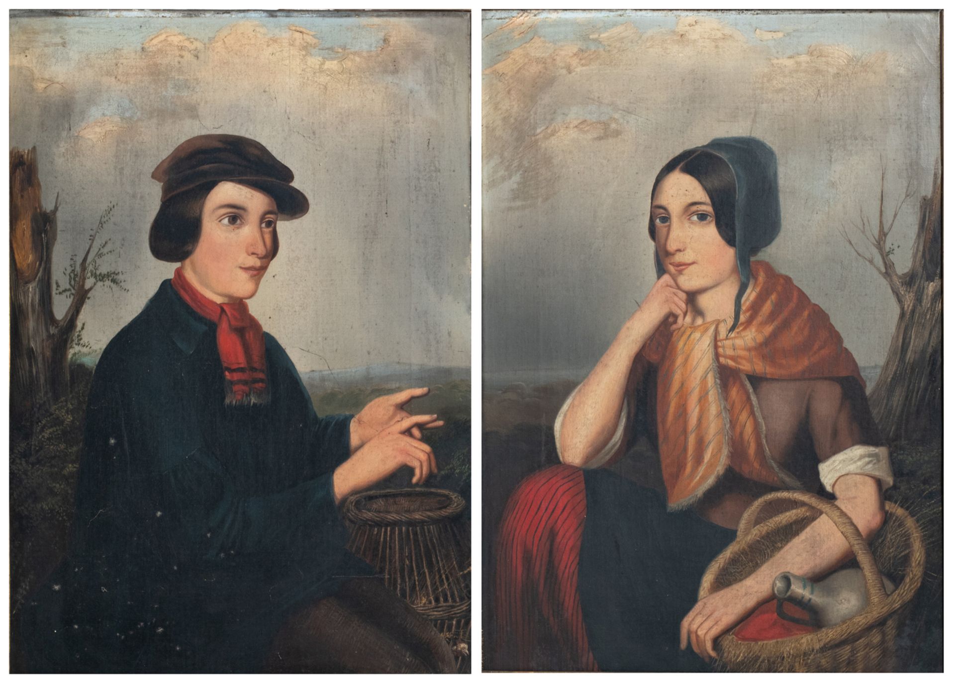 Unsigned, a double portrait of young lovers, oil on canvas, Biedermeier period, probably German,