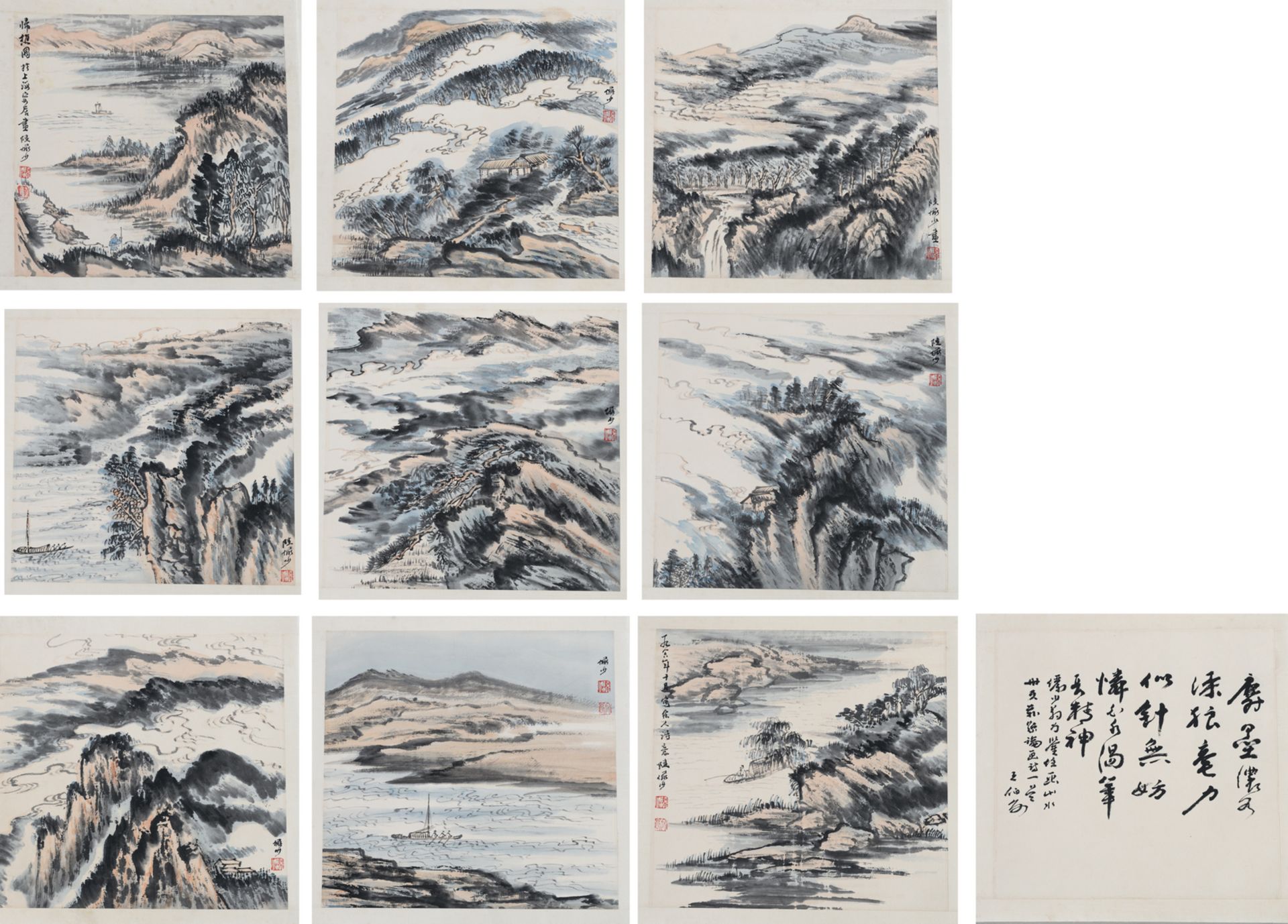 Lu Yanshao, an album with nine landscapes and one calligraphic text, 32,2 x 33 (painting) - 37,6 x