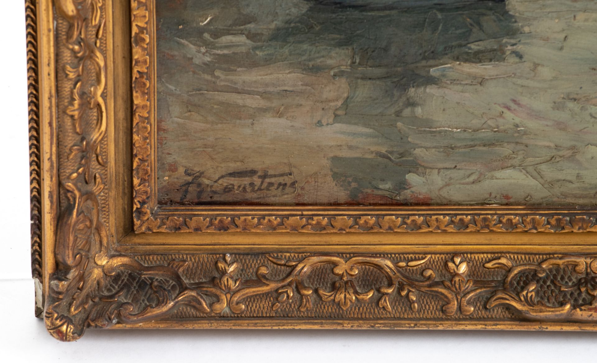 Courtens F., a view on a harbor, oil on panel, 32,5 x 43,5 cm - Bild 4 aus 4