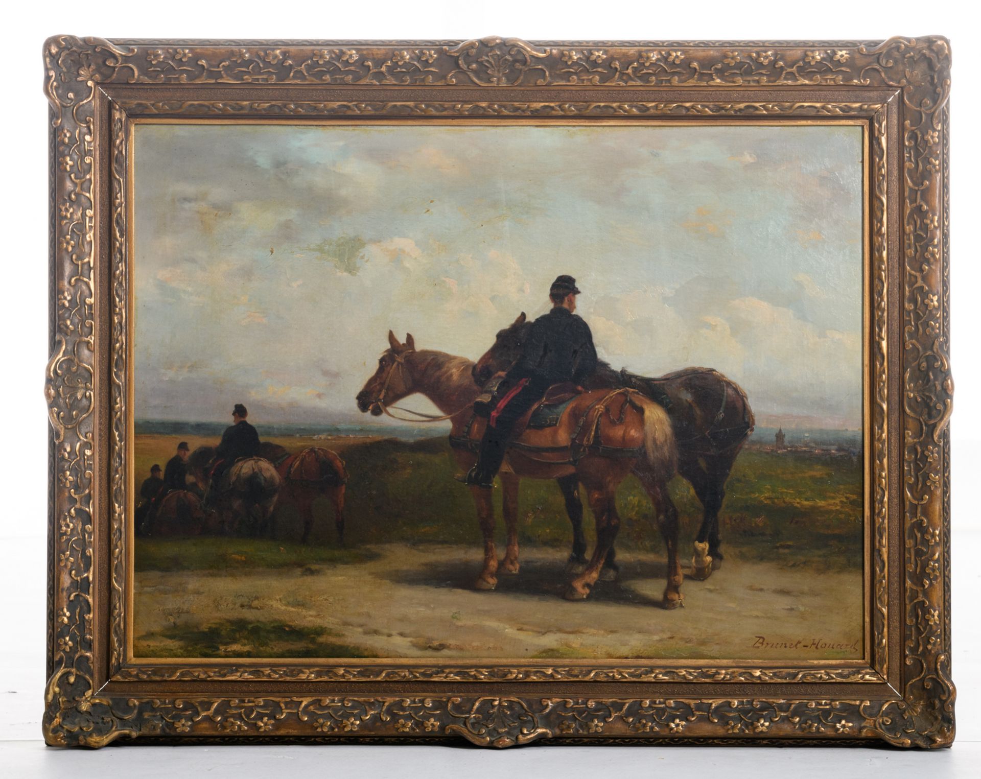 Brunet-Houard, the cavalry training, oil on canvas, 19thC, 60 x 81 cm - Bild 2 aus 4