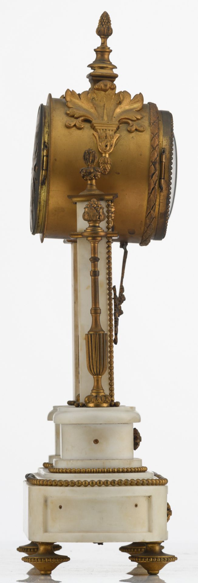 A late 19thC Neoclassical gilt bronze mounted white marble mantle clock, the work marked 'H. Luppens - Bild 4 aus 12