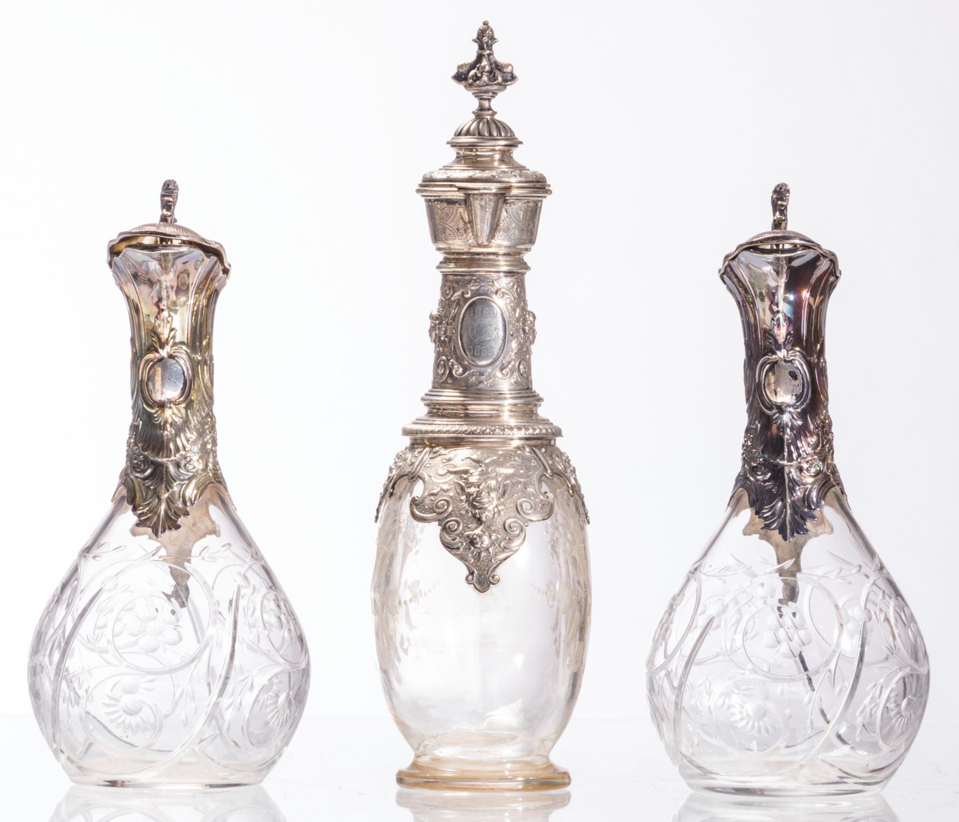 Two cut crystal liqueur decanters with Rococo revival silver mount, French export silver; added a - Image 4 of 7