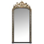 An imposing black lacquered and gilt decorated Historism mirror, Nap. III, H 190 - W 89 cm