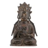 A gilt bronze figure of a Guanyin holding a stem and a cup, Ming, probably 17thC, H 20 cm