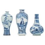 A Chinese blue and white floral baluster shaped vase, the roundels decorated with a lady in a