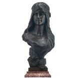 Hambresin A., a patinated bronze ladies bust, about 1900, cast by 'Cie des Bronzes - cire perdue -