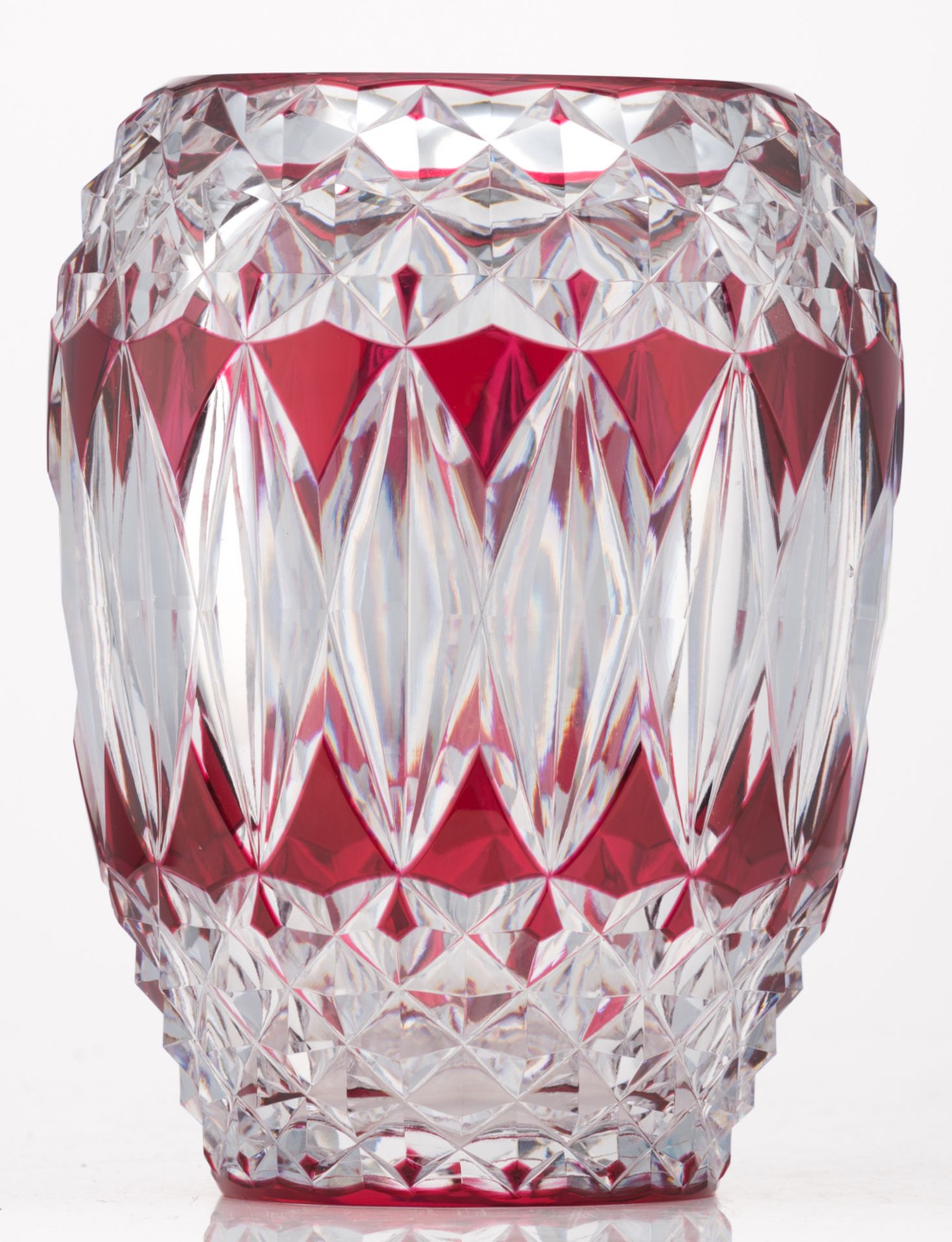 A Val-Saint-Lambert ruby overlay crystal vase, H 24,5 cm - Bild 3 aus 7