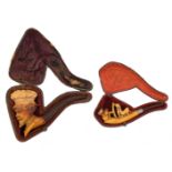 A late Biedermeier meerschaum cigarette pipe and pipe, H 13,5 - 15,5 cm