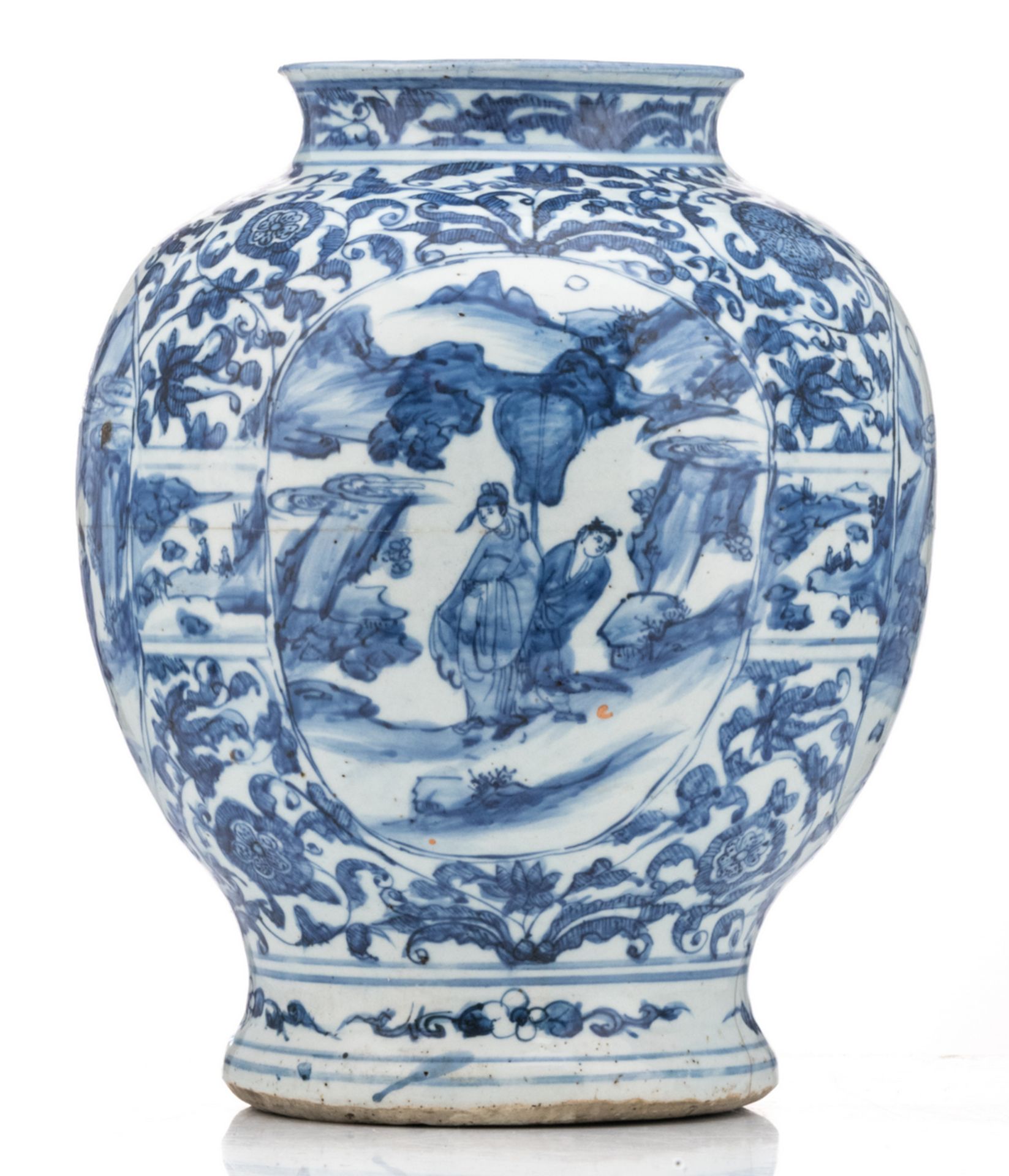 A Chinese blue and white Wanli vase, floral decorated, the roundels with figures in a landscape, - Image 3 of 6