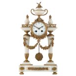 A small French Neoclassical mantle clock, white marble and gilt bronze / brass mounts,