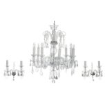 A fine Venetian chandelier; added two matching wall lights, H 35 - 80 cm