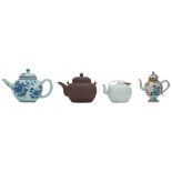 Three Chinese blue and white, Imari and white glazed tea pots and covers, 18th and 19thC; added a