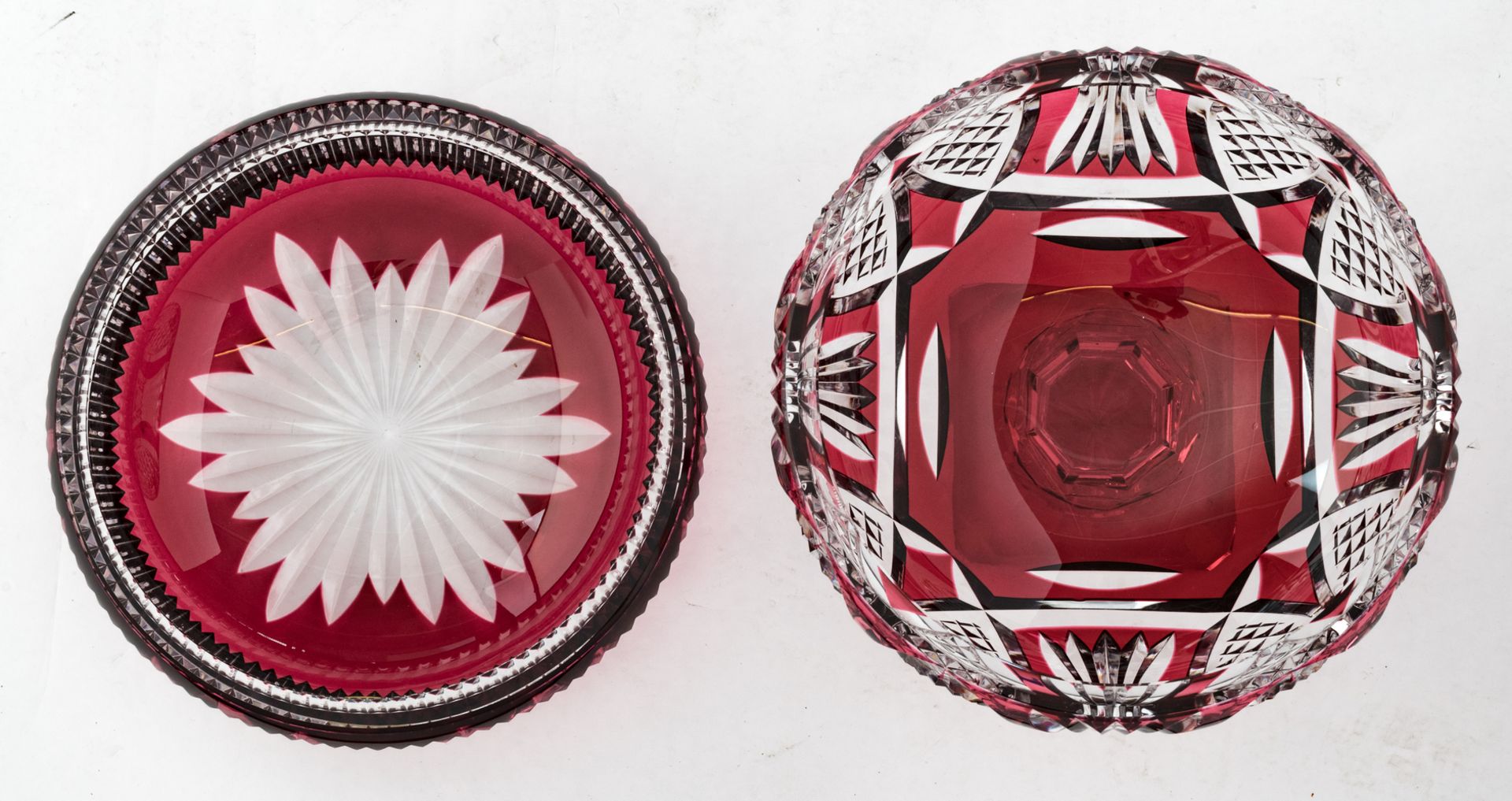 A Val-Saint-Lambert ruby overlay cut crystal bowl and a bowl on foot, both items marked, one item - Image 3 of 3