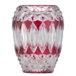 A Val-Saint-Lambert ruby overlay crystal vase, H 24,5 cm