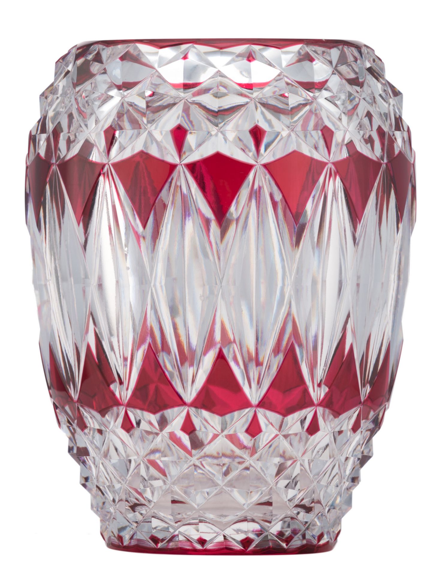 A Val-Saint-Lambert ruby overlay crystal vase, H 24,5 cm