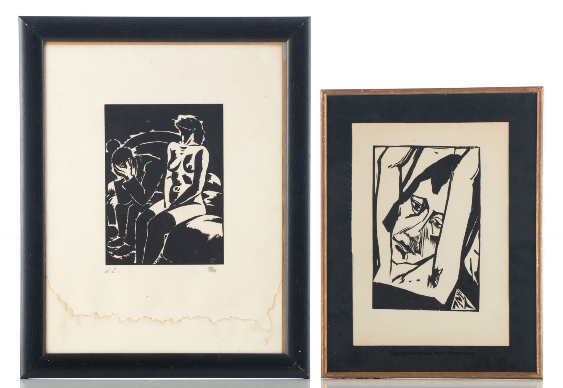 Unsigned (Heckel E.), a portrait of a lady, woodcut; added Masereel F., three woodcuts, one of which - Bild 4 aus 7