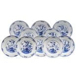 A set of ten Chinese blue and white 'rocher percé' decorated dishes, 18thC, ø 23,5 - 24 cm