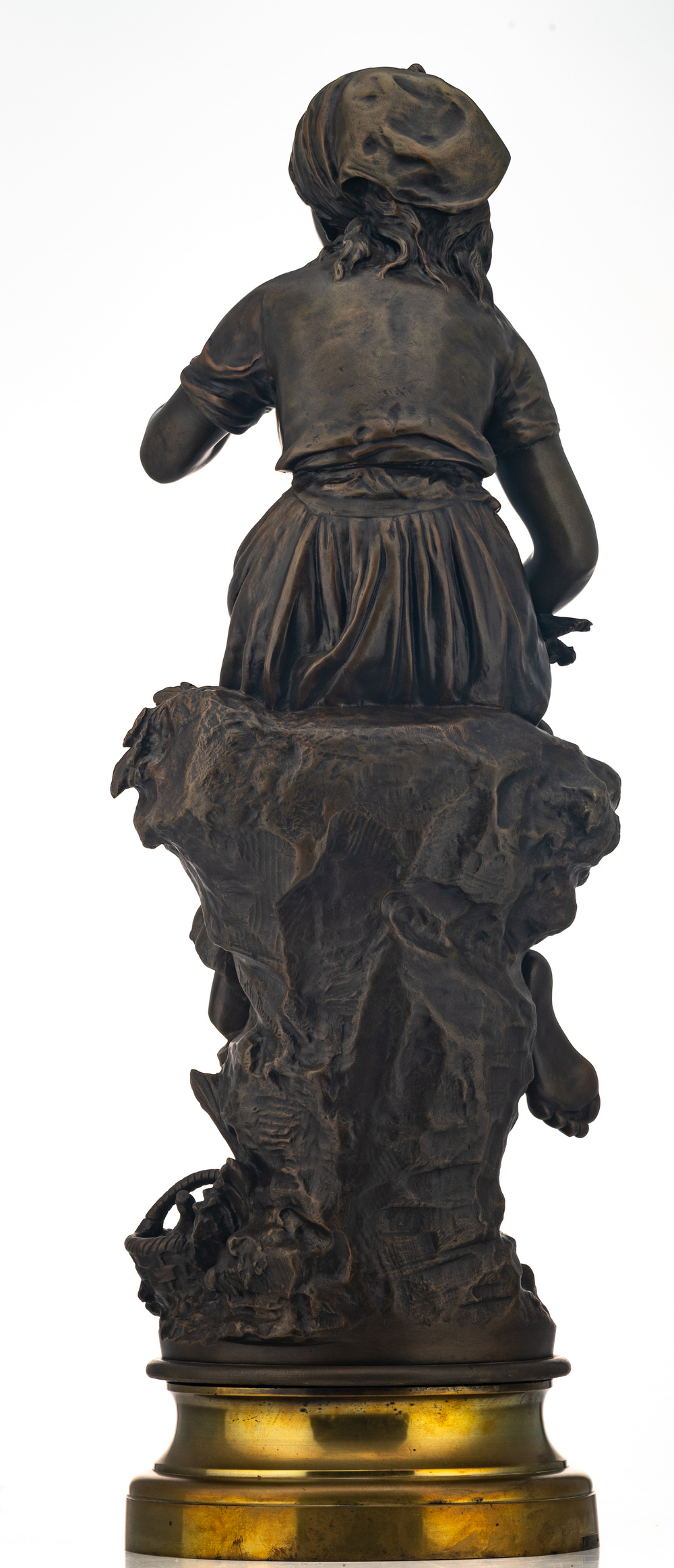 Moreau M., a maiden with birds, patinated bronze, H 78 cm - Image 3 of 7