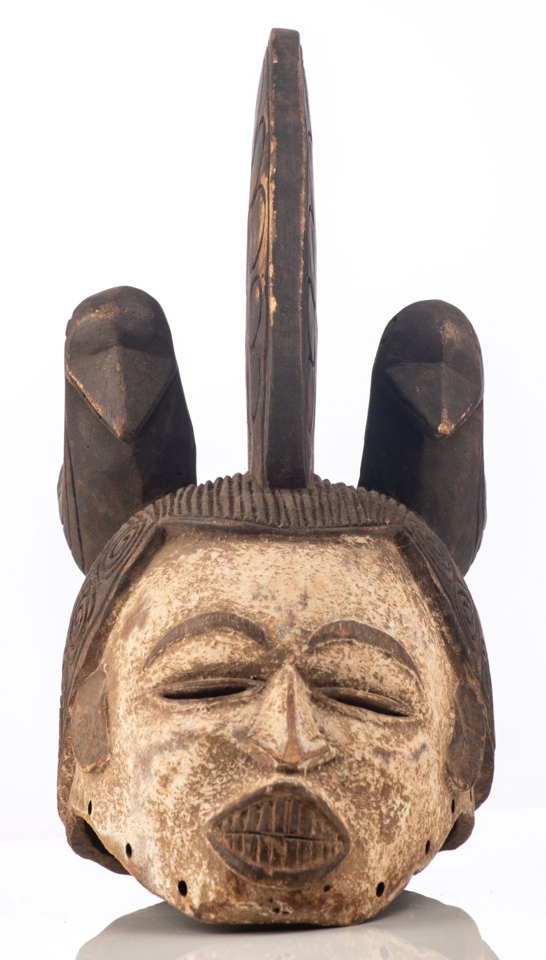 Three polychrome decorated African wooden masks, different regions and tribes (e.g. Fang - Gabon), H - Image 2 of 8