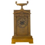 A first quarter of the 19thC Neoclassical bronze temple shaped mantle clock, H 45 cm