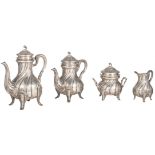 A four-part silver coffee and tea set, Delheid, 800/000, H 14,5 - 28 cm - Weight: about 2920g