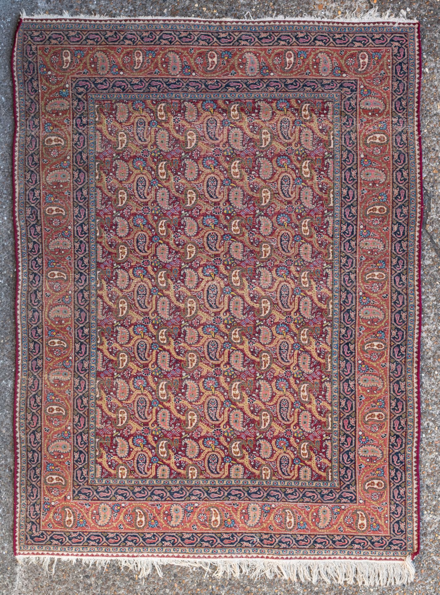 An Oriental carpet decorated with floral cones, wool on cotton, Daruksh / Meshed, about 1900, 136, - Image 2 of 3