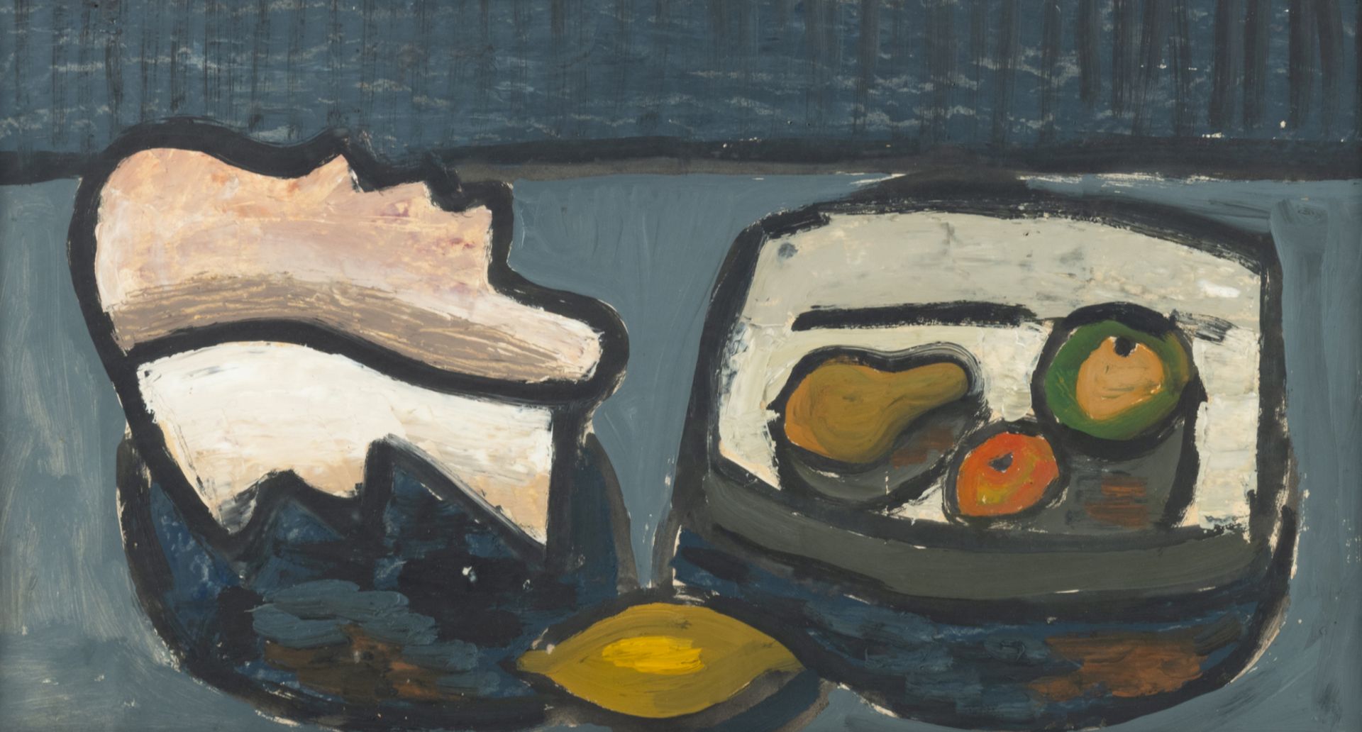 Swimberghe G., a still life with fruit, oil on paper, dated (19)59, 34 x 62 cm