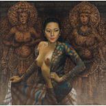 Sampur, 'An Asian beauty', oil on canvas, dated 1997, 90 x 90 cm