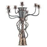 A silver plated candelabra with a matching vase insert, design by Borek Sipek (CZ) 1988 for Driade