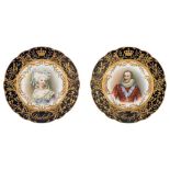 A pair of bleu royal and gilt decorated Sèvres plates, one of which depicting 'Henry IV' and one '