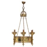 A Gothic revival brass chandelier, H 95 cm