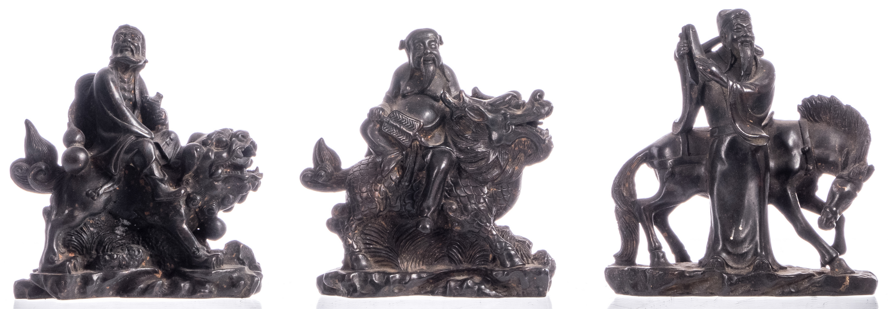 A set of the Eight Immortals, China, cast bronze, 19thC; added three ditto figures, depicting - Image 8 of 24