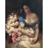 Van Belleghem A., a Gypsy girl surrounded by roses, oil on canvas, 80 x 99 cm