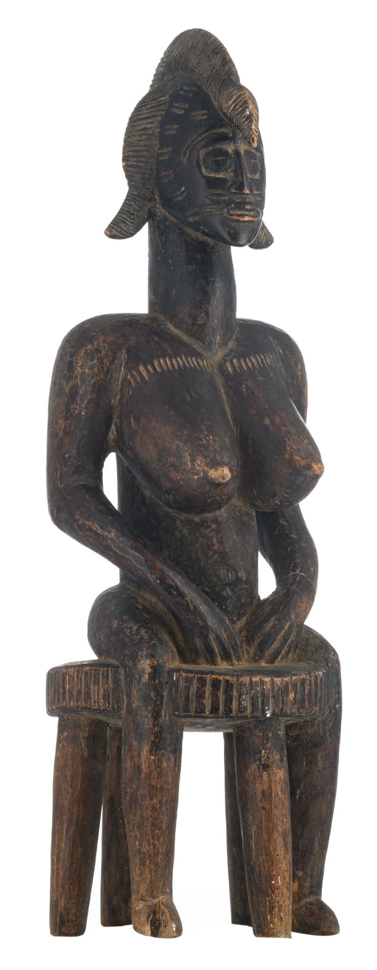 An African wooden sculpture depicting a seated female figure, Bambara - Mali, H 66 cm