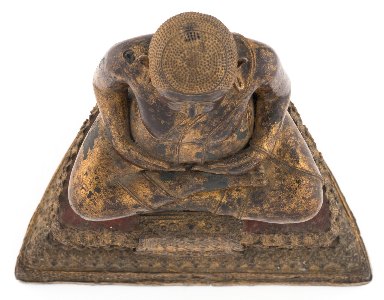 A Thai gilt and polychrome lacquered bronze seated Buddha on a multi-stepped base, with glass inlay, - Image 5 of 6